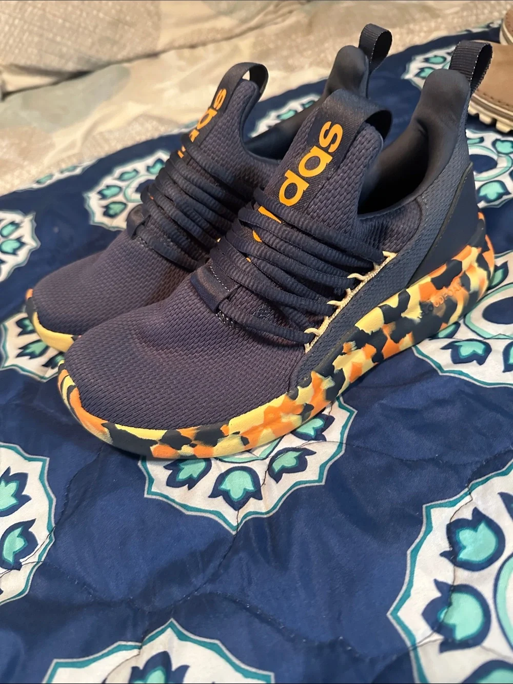 adidas Navy and Orange Kids Athletic Sneakers